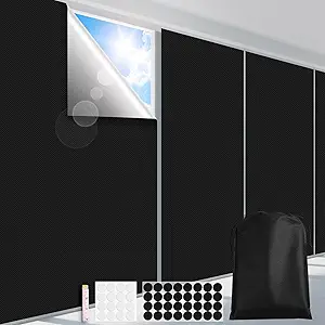 FADOTY Blackout Curtains for Bedroom, Portable 100% Black Out Window Cover Film, Cuttable Blackout Shades Fabric Sheet, No Drill Window Blinds, Sun Heat Light Blocker for Travel Media Dorm, 57'' W