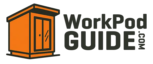 WorkPod Guide logo featuring an orange backyard office pod icon