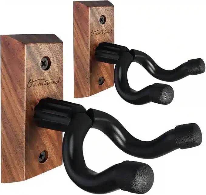 U-shaped guitar wall hanger made from solid black walnut wood for acoustic, electric, bass, and banjo