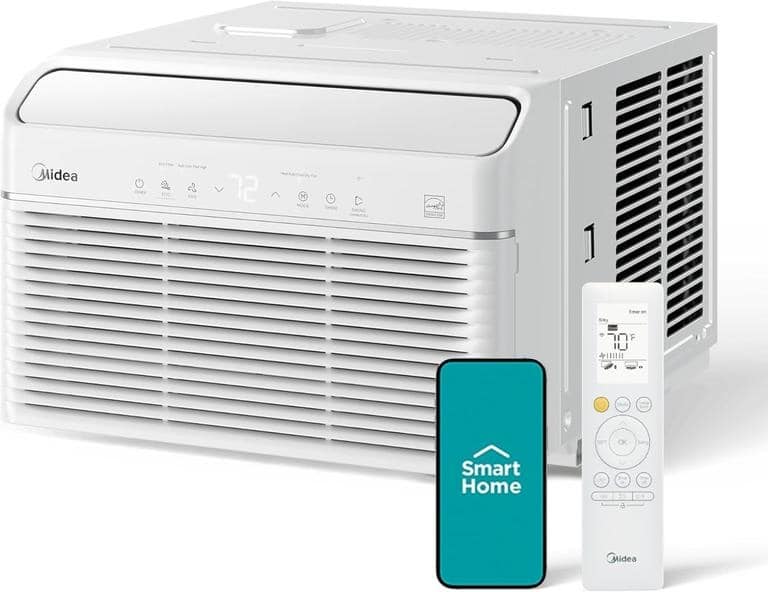 Midea smart window air conditioner with remote, smartphone app, inverter cooling and heating