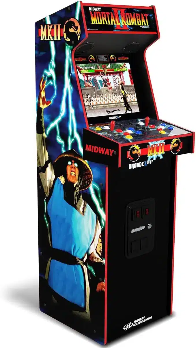 Mortal Kombat II arcade machine by Arcade1Up featuring retro design, joystick controls, and classic gameplay
