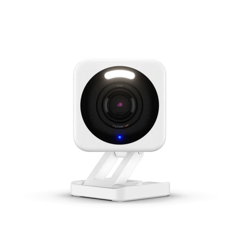 Close-up of Wyze security camera used for backyard office pod protection and night surveillance