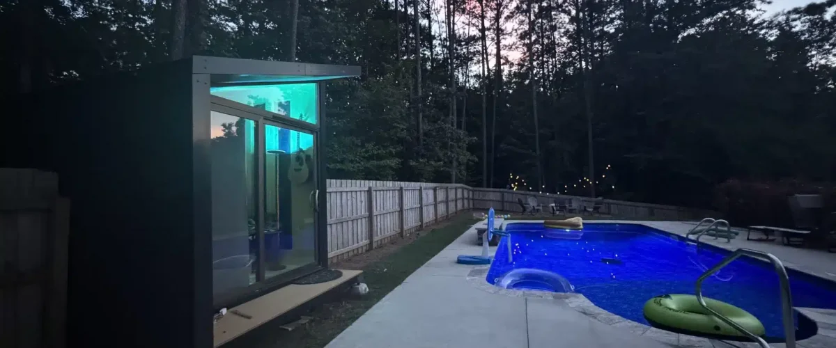 Captured during my Autonomous WorkPod review—this backyard office setup near the pool proves function and style can coexist beautifully.